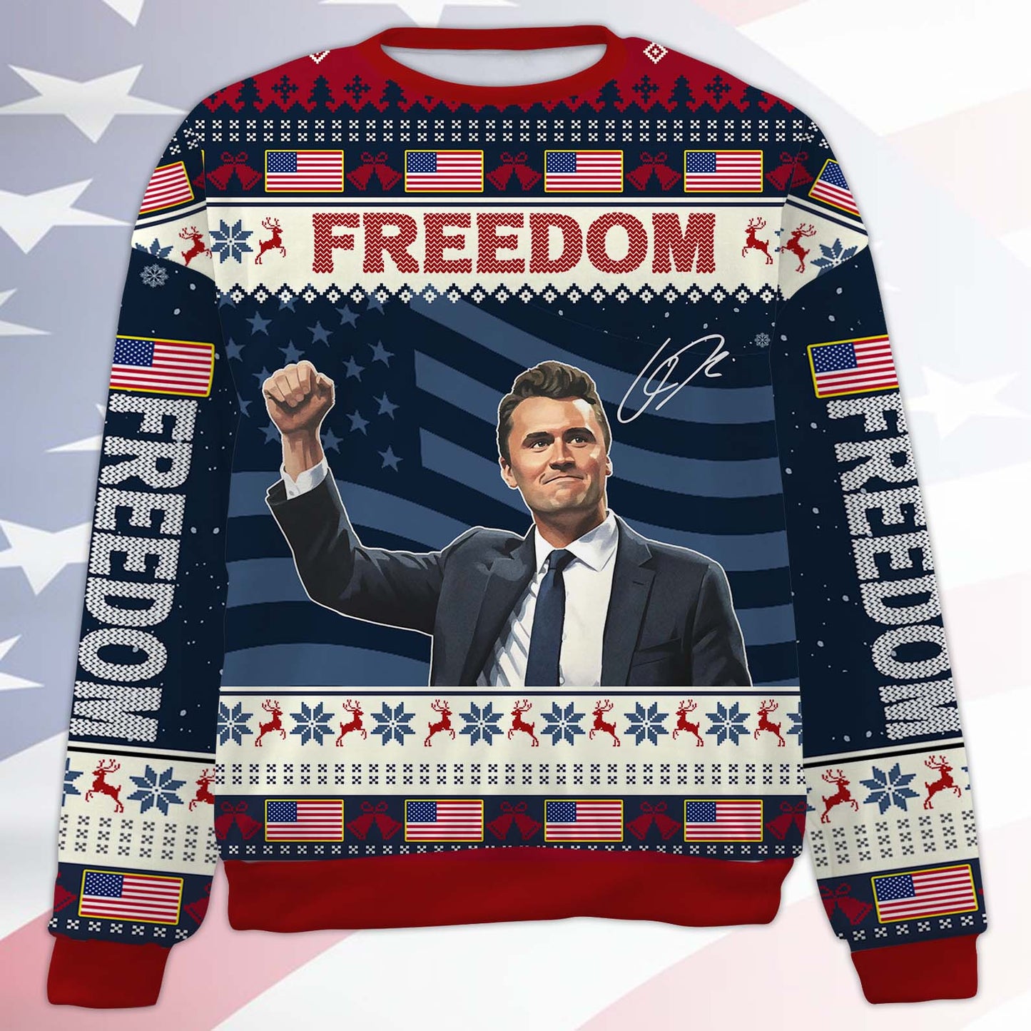 Personalized Freedom Charlie Kirk Ugly Sweater, A True Patriot Charlie Kirk Christmas All-Over-Printed Sweatshirt 683196
