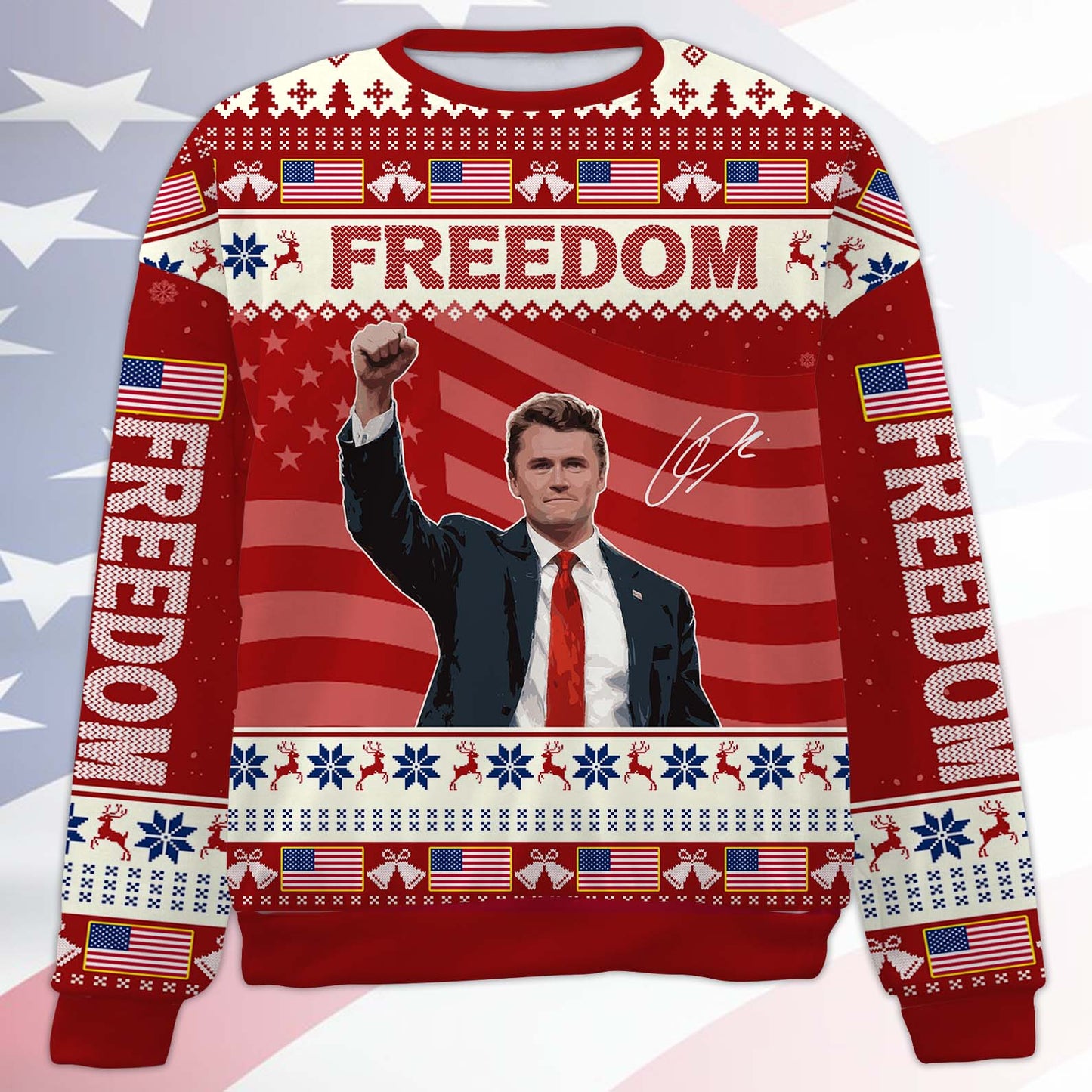 Personalized Freedom Charlie Kirk Ugly Sweater, A True Patriot Charlie Kirk Christmas All-Over-Printed Sweatshirt 683196