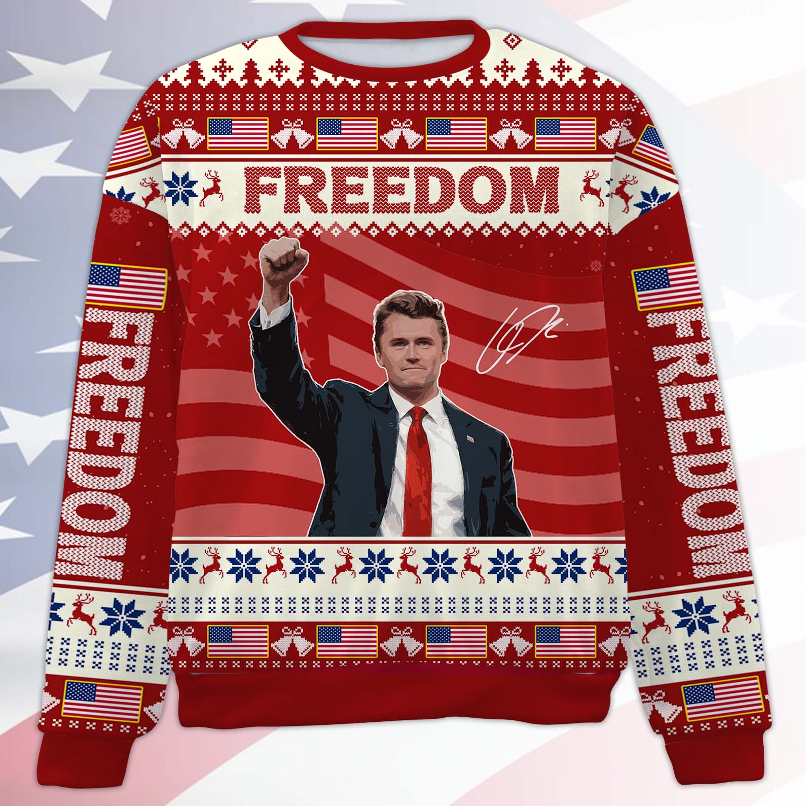 Personalized Freedom Charlie Kirk Ugly Sweater, A True Patriot Charlie Kirk Christmas All-Over-Printed Sweatshirt 683196