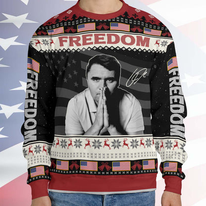 Personalized Freedom Charlie Kirk Ugly Sweater, A True Patriot Charlie Kirk Christmas All-Over-Printed Sweatshirt 683196