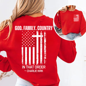 God Family Country In That Order Charlie Kirk Red Shirt | Red Freedom Shirt | We Wear Red Charlie Kirk Birthday October 14 Pocket & Back Shirt 683203