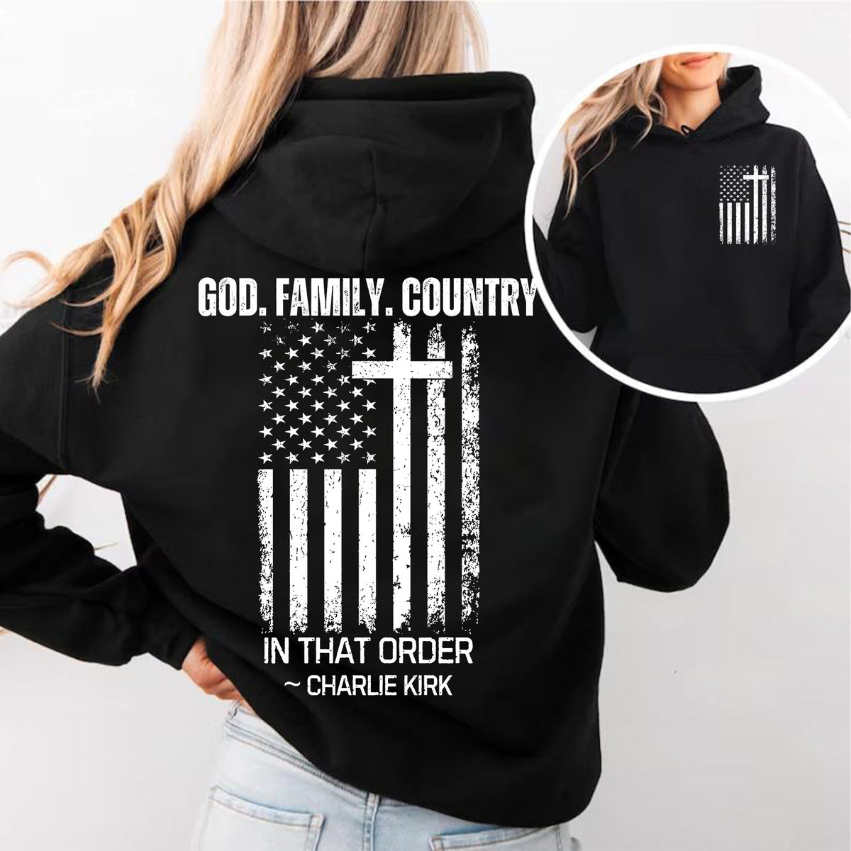 God Family Country In That Order Charlie Kirk Red Shirt | Red Freedom Shirt | We Wear Red Charlie Kirk Birthday October 14 Pocket & Back Shirt 683203