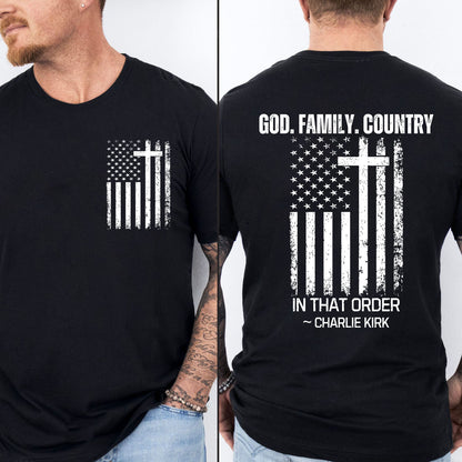 God Family Country In That Order Charlie Kirk Red Shirt | Red Freedom Shirt | We Wear Red Charlie Kirk Birthday October 14 Pocket & Back Shirt 683203