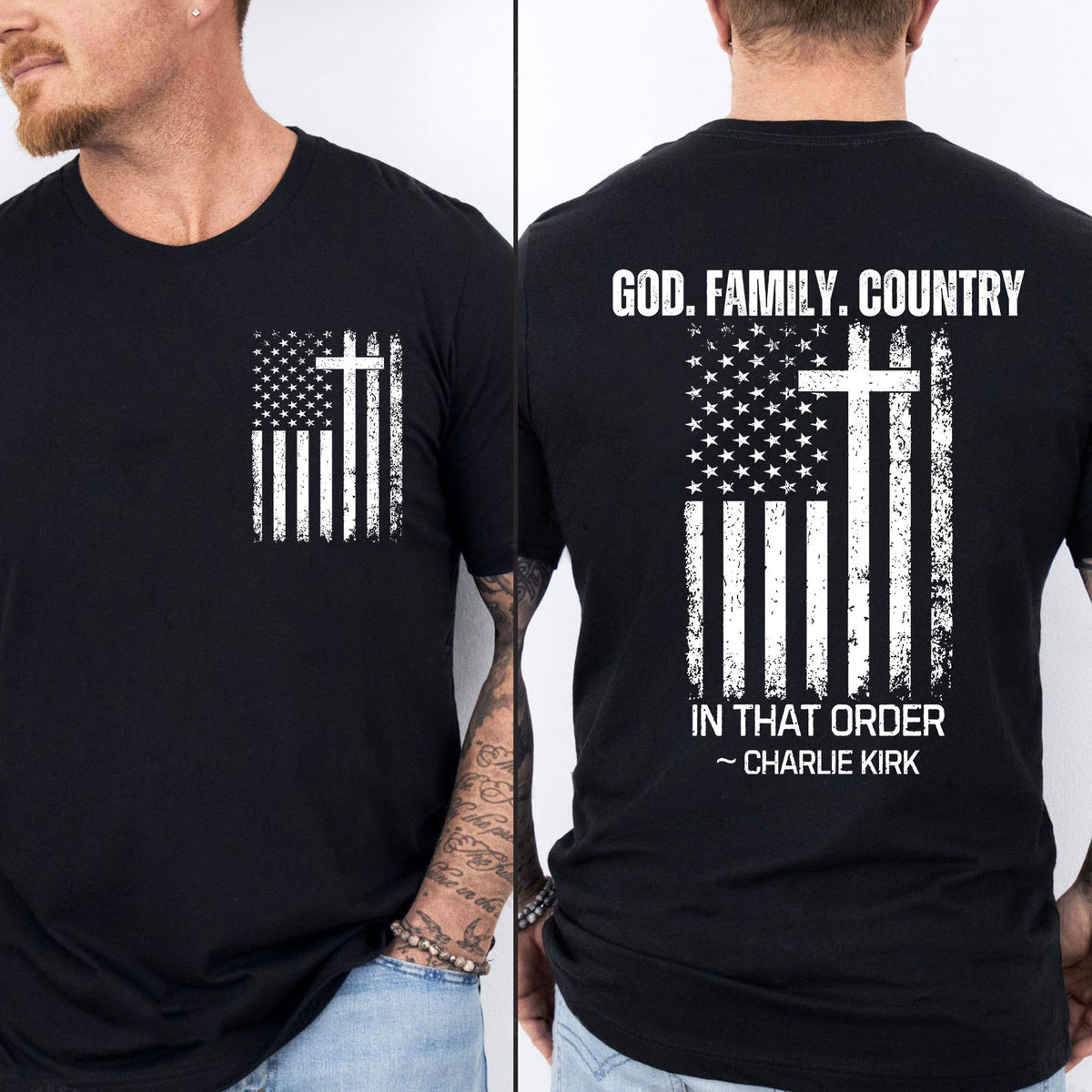 God Family Country In That Order Charlie Kirk Red Shirt | Red Freedom Shirt | We Wear Red Charlie Kirk Birthday October 14 Pocket & Back Shirt 683203