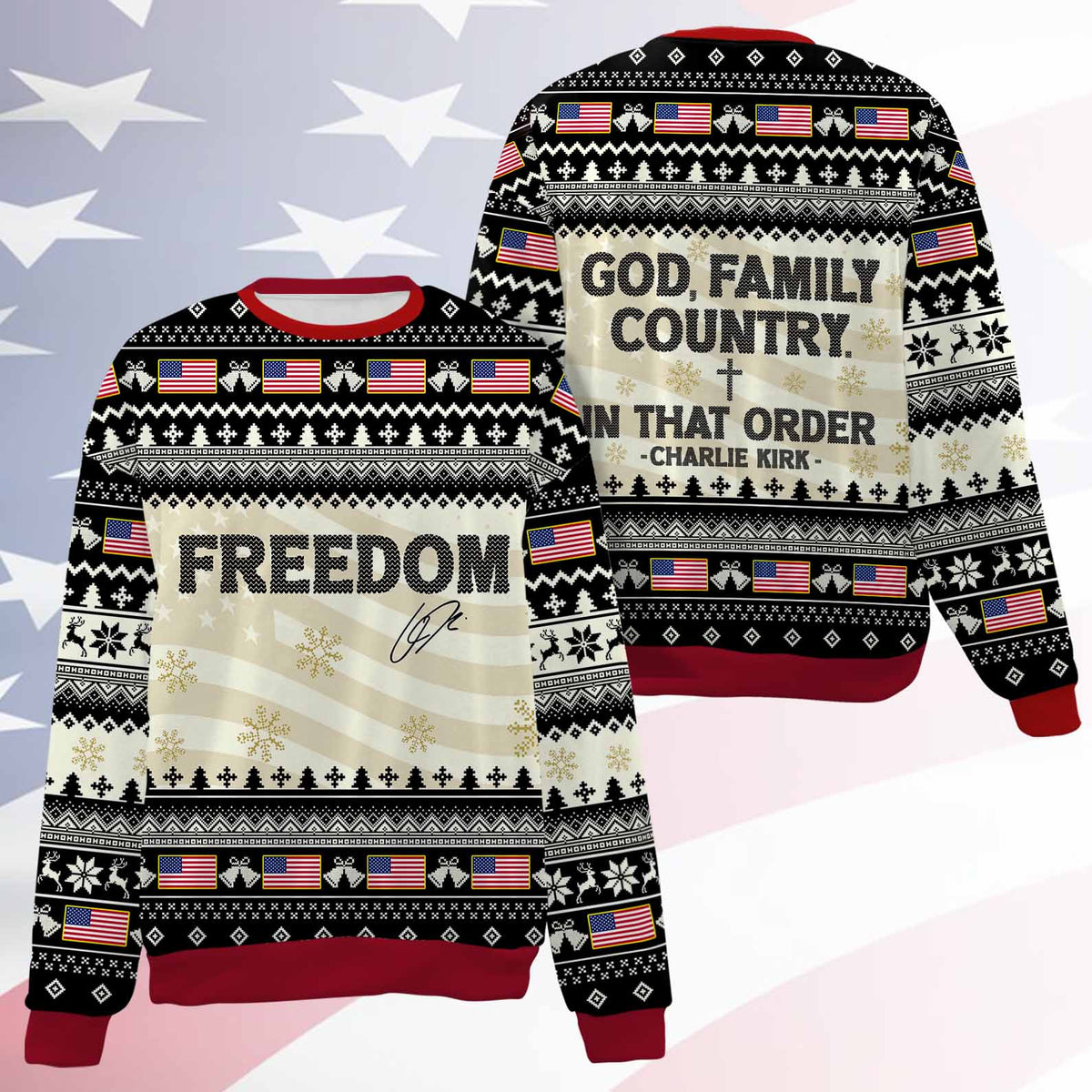 God Family Country Charlie Kirk Ugly Sweater, Charlie Kirk Christmas All-Over-Printed Sweatshirt 683210
