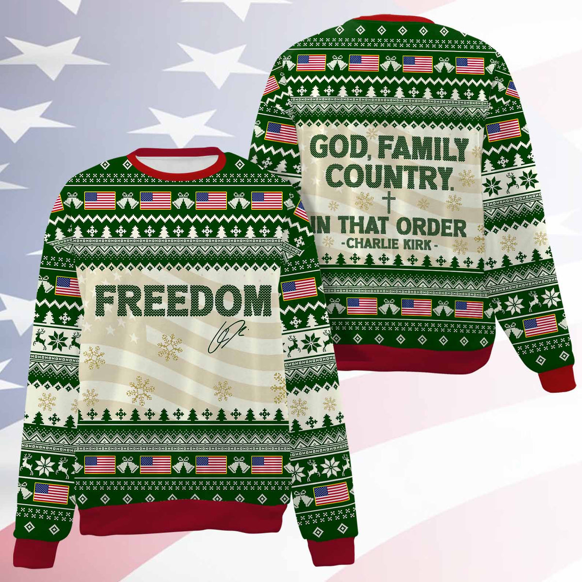 God Family Country Charlie Kirk Ugly Sweater, Charlie Kirk Christmas All-Over-Printed Sweatshirt 683210