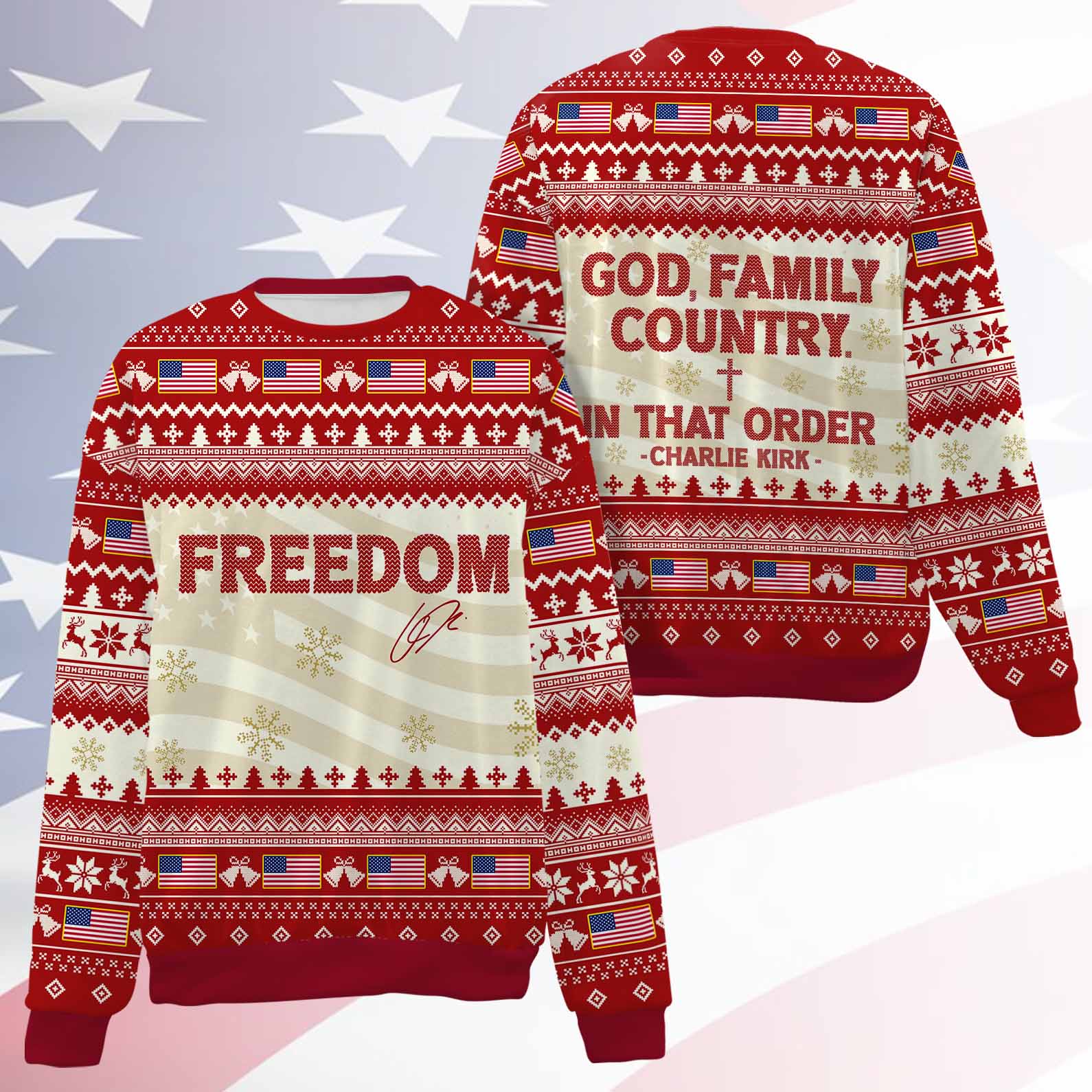 God Family Country Charlie Kirk Ugly Sweater, Charlie Kirk Christmas All-Over-Printed Sweatshirt 683210