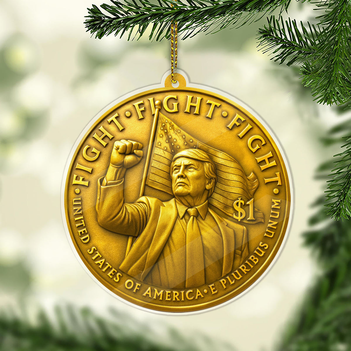 Trump Fight Fight Fight Acrylic Ornament | Trump Pennsylvania Rally | Patriotic MAGA Ornament 683227 – GOP