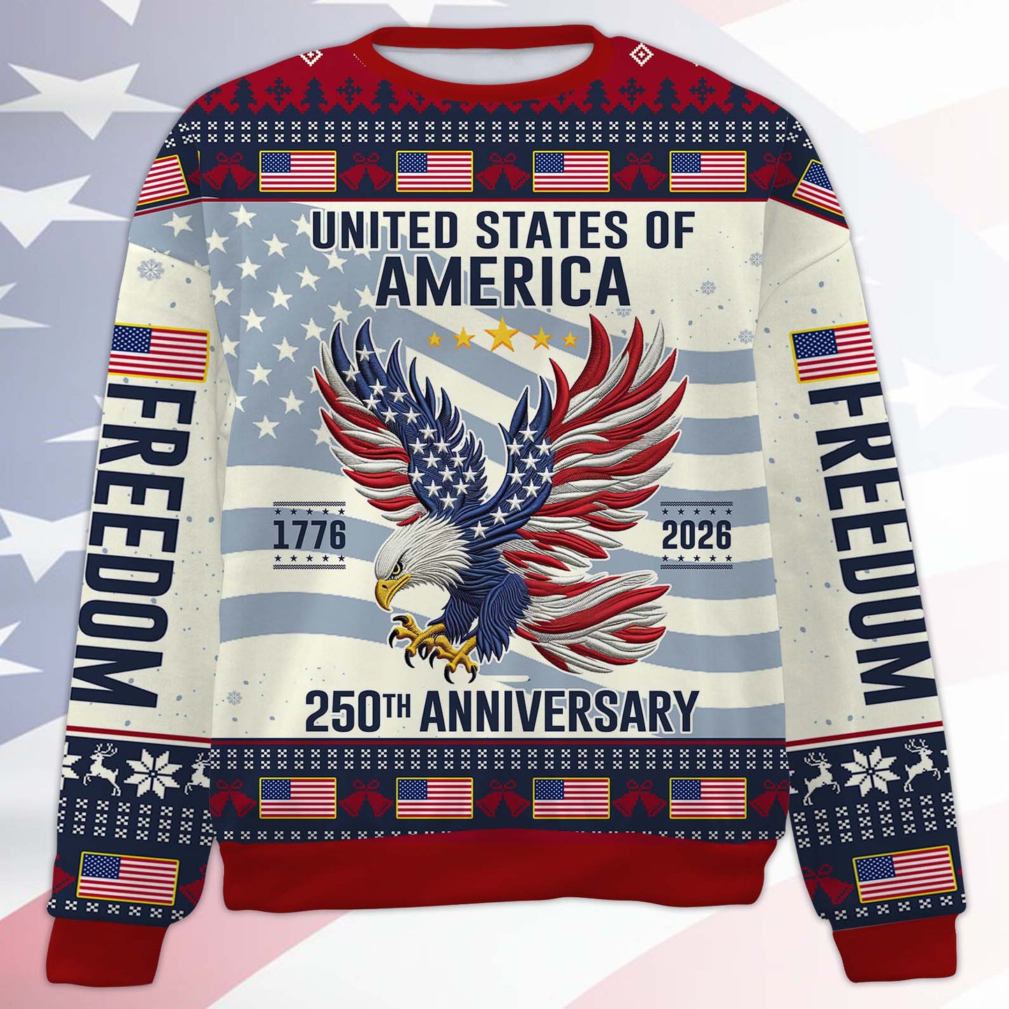 250 Years Anniversary USA Ugly Sweater, 250 Years Anniversary Christmas All-Over-Printed Sweatshirt 683249