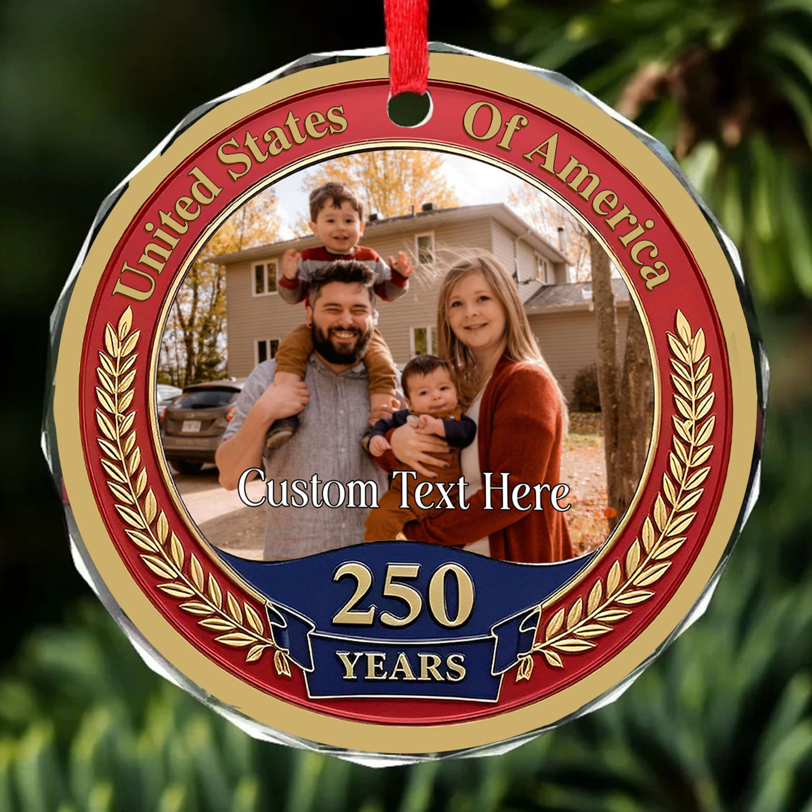 250 Years Anniversary Glass Ornament | Customize Photo Patriotic Ornament | Personalized 250th Years United States of America Ornament 683266
