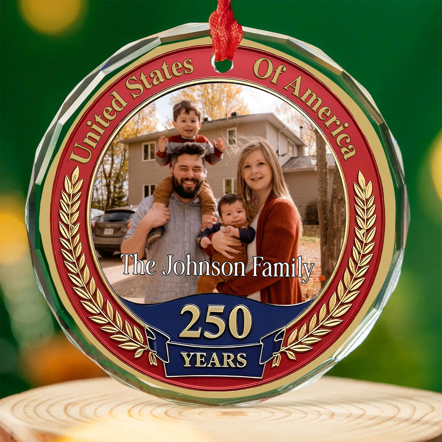 250 Years Anniversary Glass Ornament | Customize Photo Patriotic Ornament | Personalized 250th Years United States of America Ornament 683266