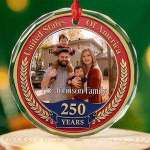 250 Years Anniversary Glass Ornament | Customize Photo Patriotic Ornament | Personalized 250th Years United States of America Ornament 683266