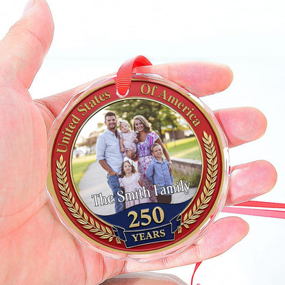 250 Years Anniversary Glass Ornament | Customize Photo Patriotic Ornament | Personalized 250th Years United States of America Ornament 683266