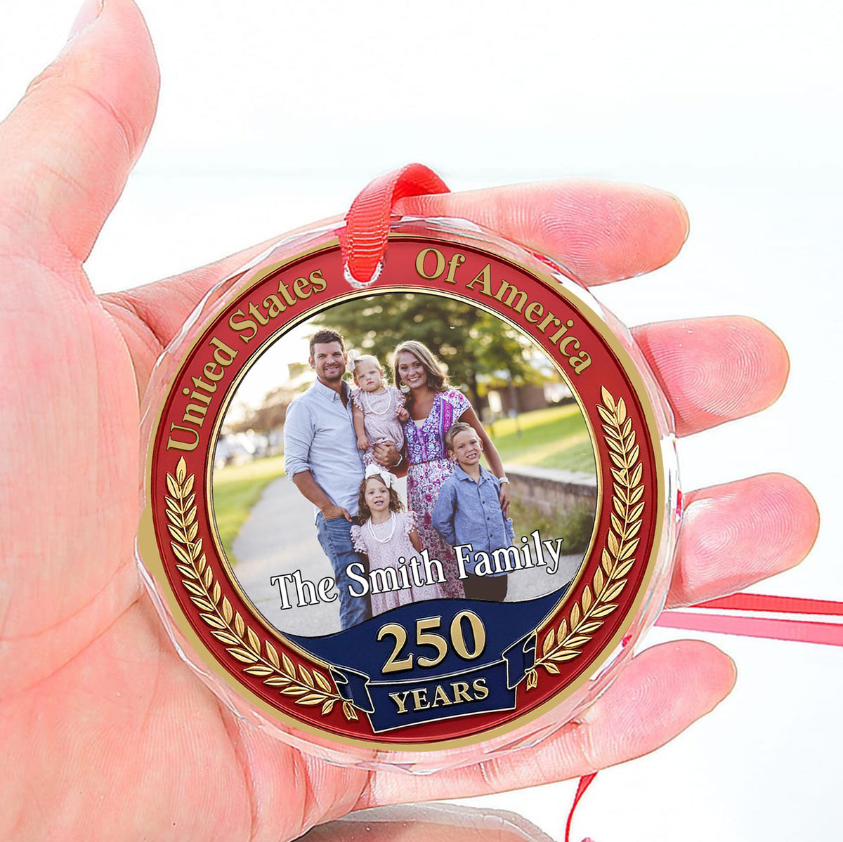 250 Years Anniversary Glass Ornament | Customize Photo Patriotic Ornament | Personalized 250th Years United States of America Ornament 683266