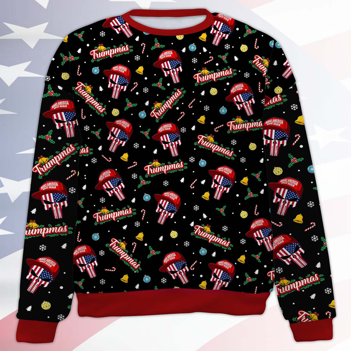 Funny Trump Santa Skull Sweatshirt, Funny Trumpmas Ugly Sweater, Trump Xmas Holiday, Christmas All-Over-Printed Sweatshirt 683267 - GOP