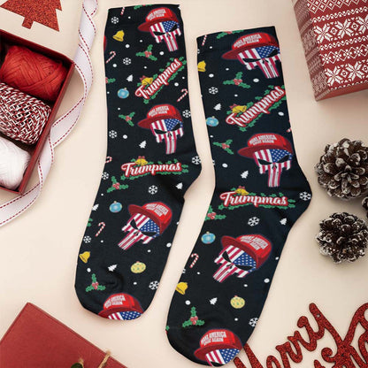 Funny Trump Santa Skull Socks, Trumpmas Socks, Trump Xmas Holiday Socks, Gift For Trump Supporters 683267 - GOP