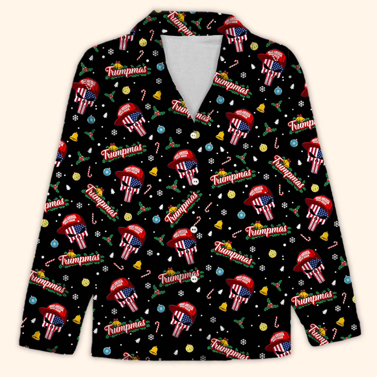 Funny Trump Santa Skull Pajamas, Trump Xmas Holiday Pajamas, President Trump Santa Pajamas 683267 - GOP