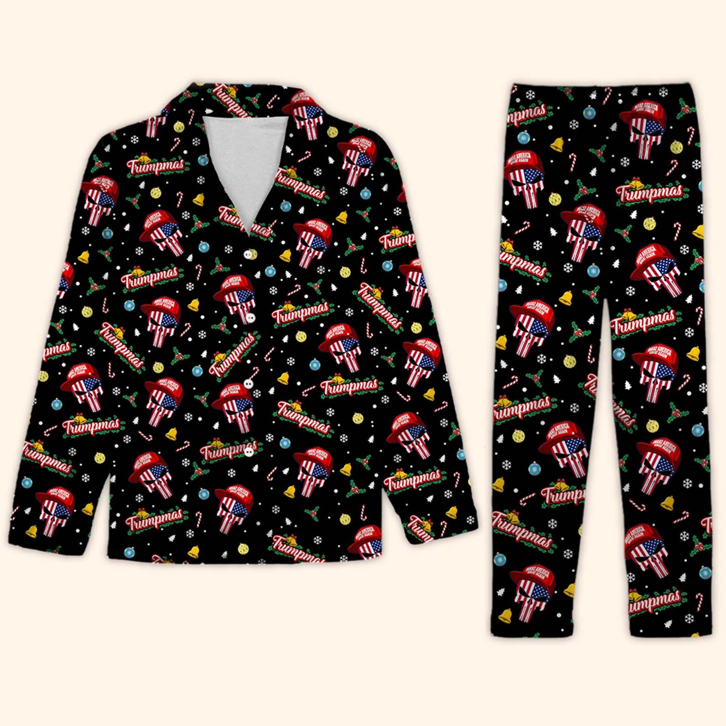 Funny Trump Santa Skull Pajamas, Trump Xmas Holiday Pajamas, President Trump Santa Pajamas 683267 - GOP