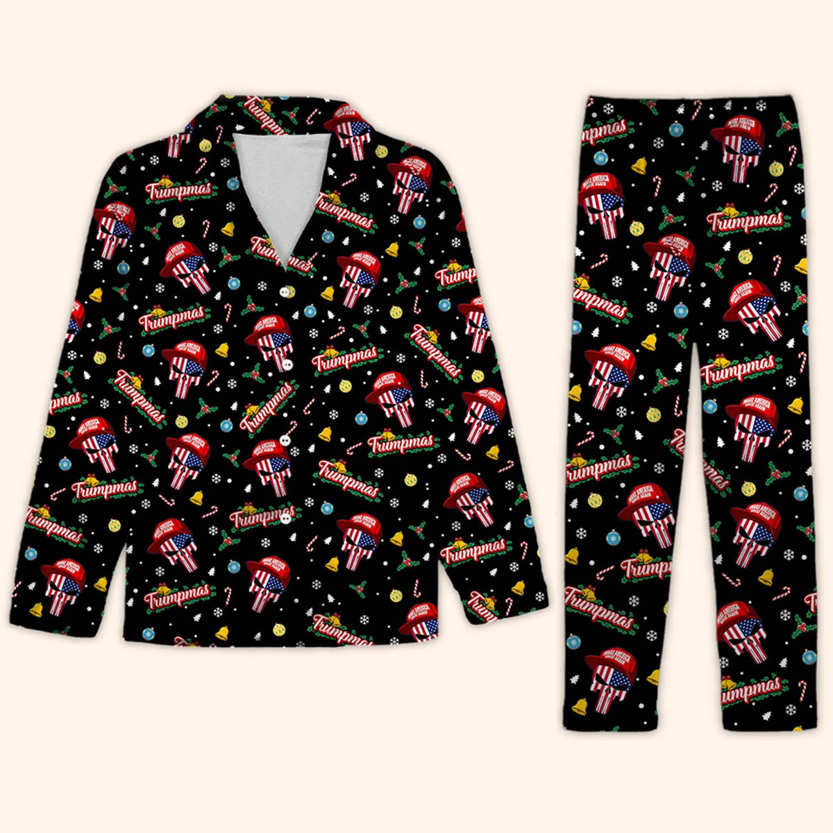 Funny Trump Santa Skull Pajamas, Trump Xmas Holiday Pajamas, President Trump Santa Pajamas 683267 - GOP