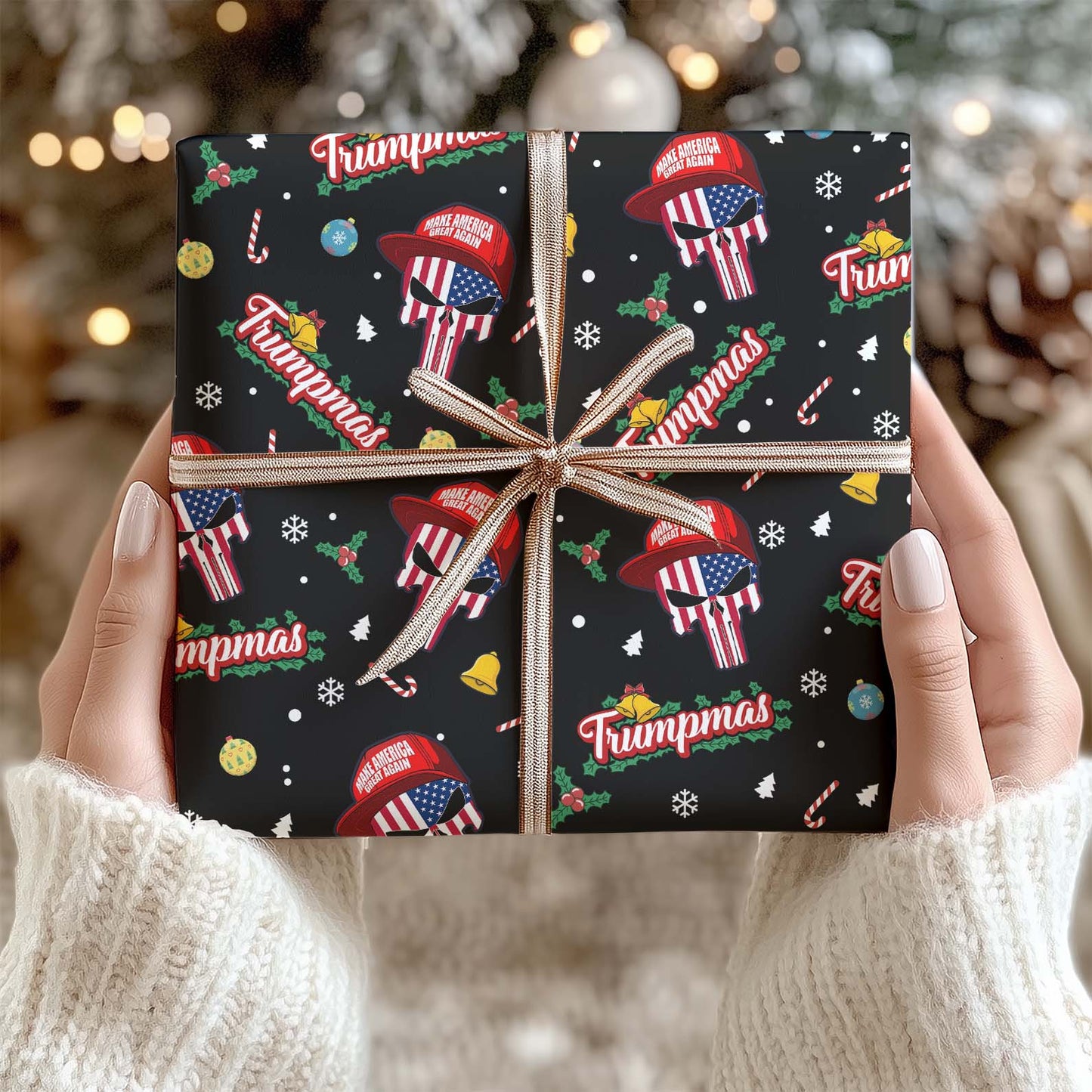 Funny Trump Santa Skull Wrapping Paper, Trumpmas Wrapping Paper, Santa Skull Wrapping Paper For Christmas 683267 - GOP