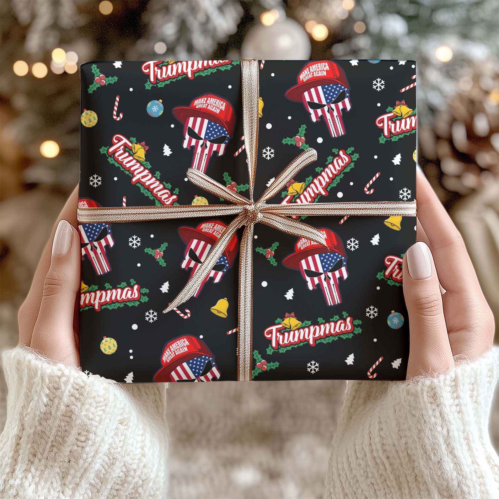 Funny Trump Santa Skull Wrapping Paper, Trumpmas Wrapping Paper, Santa Skull Wrapping Paper For Christmas 683267 - GOP