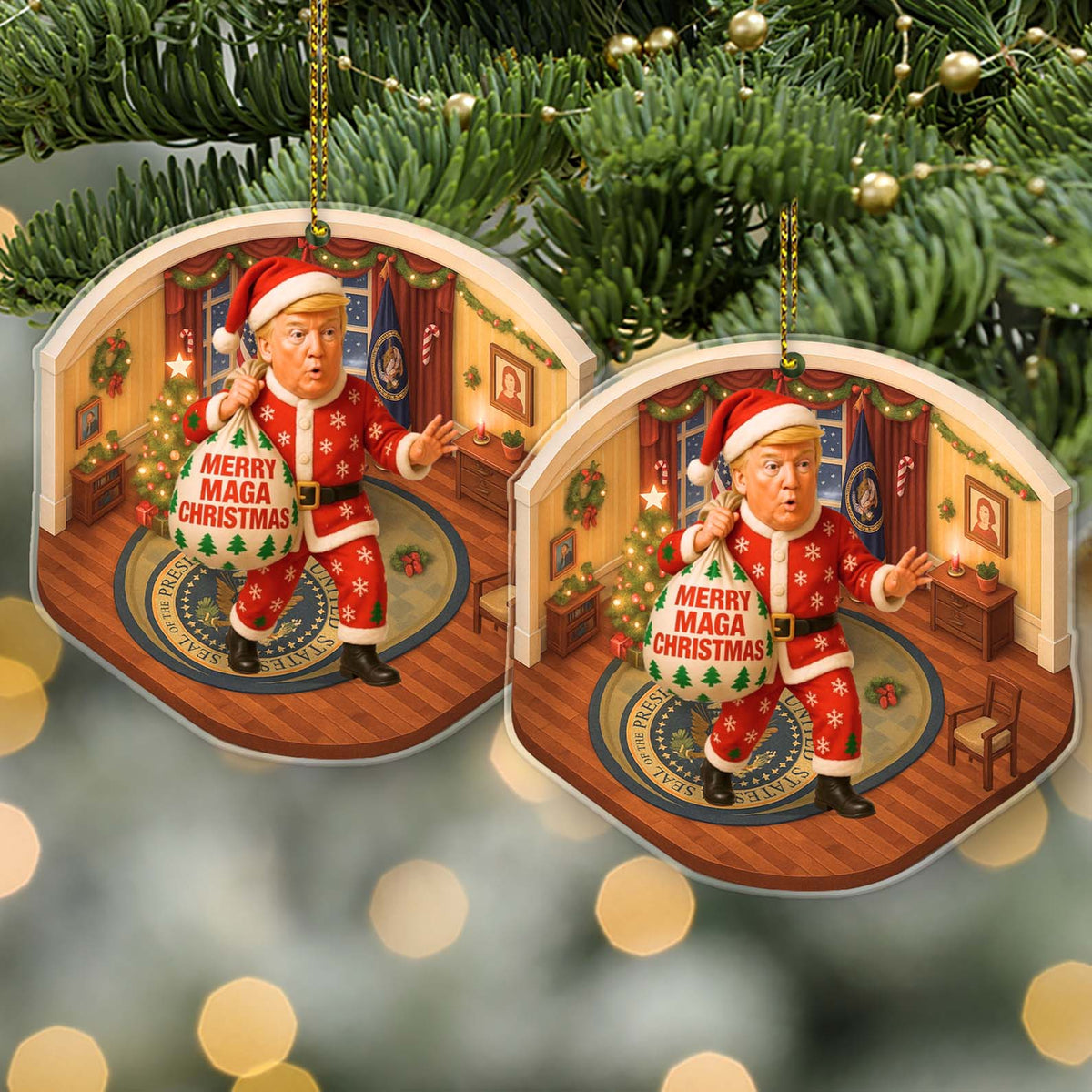 Funny Trump Oval Office 2D Ornament | MAGA Isometric Acrylic Christmas Decor | Republican Trump Gift 683272 - GOP