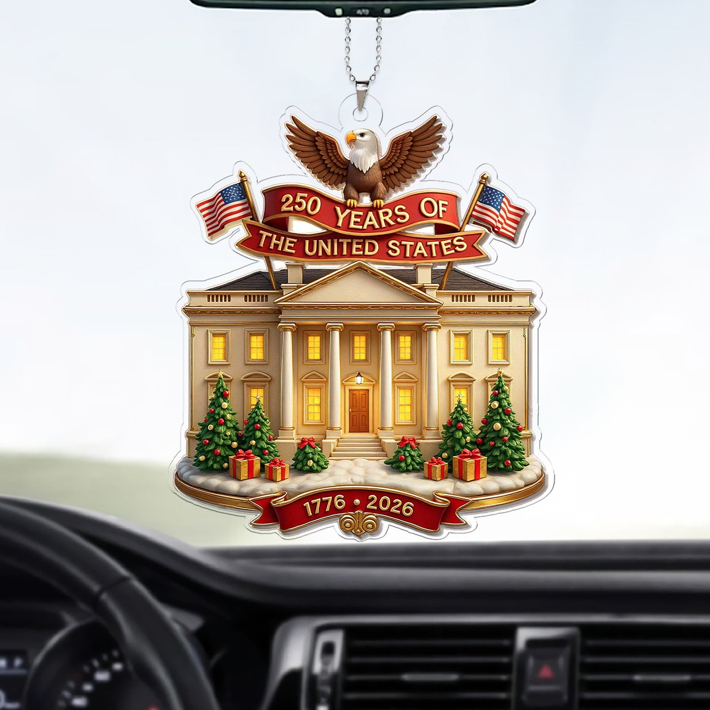 250 Years of America Car Ornament | 250th Anniversary 1776-2026 Ornament | Patriotic 4th of July Combo Acrylic Ornament 683277
