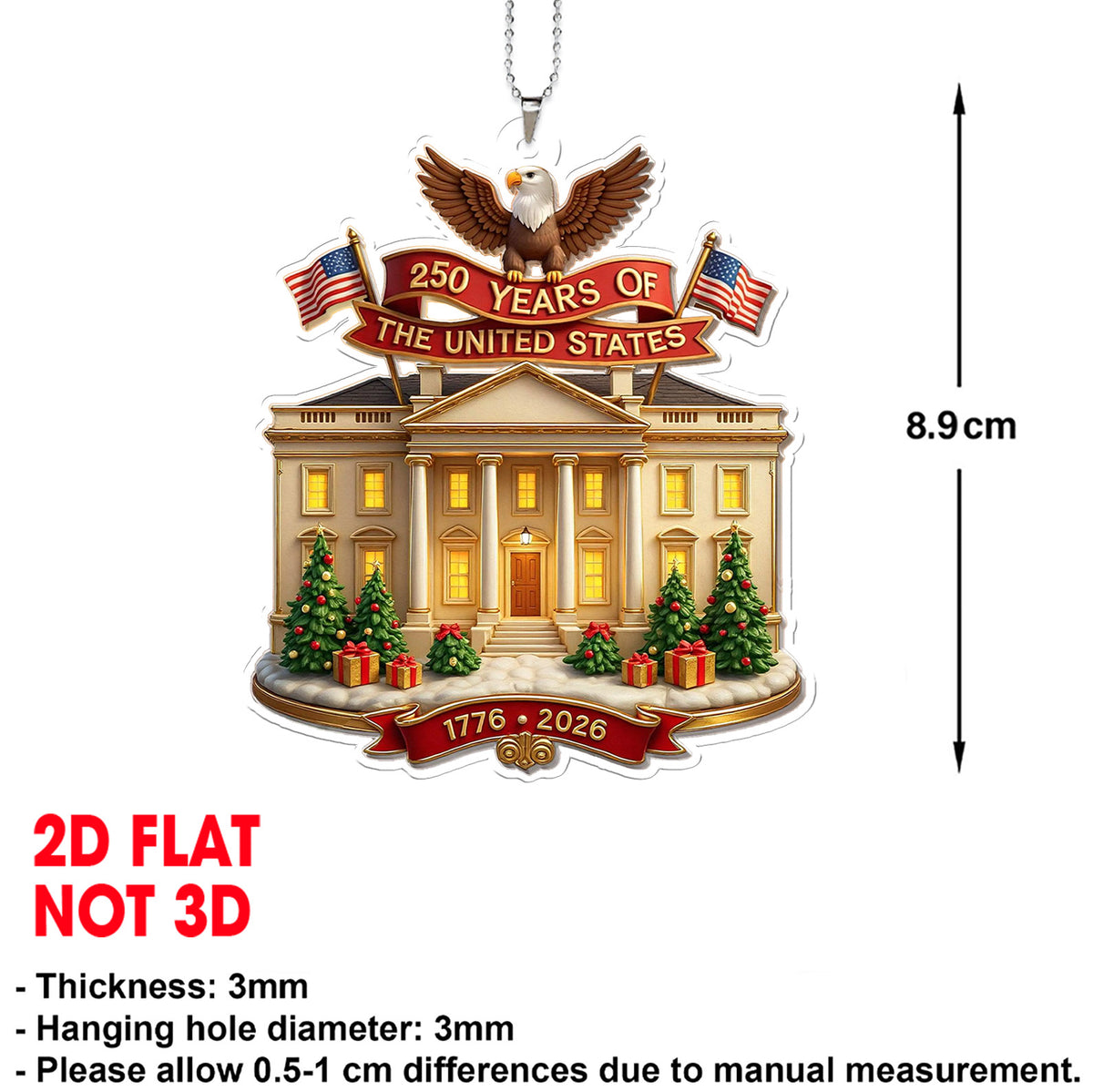 250 Years of America Car Ornament | 250th Anniversary 1776-2026 Ornament | Patriotic 4th of July Ornament 683277