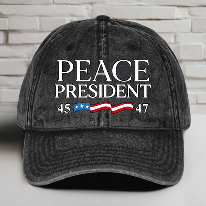 Donald J. Trump - The President Who Brings Peace Printed Vintage Washed Denim Baseball Cap | Donald Trump Hat 683279 - GOP
