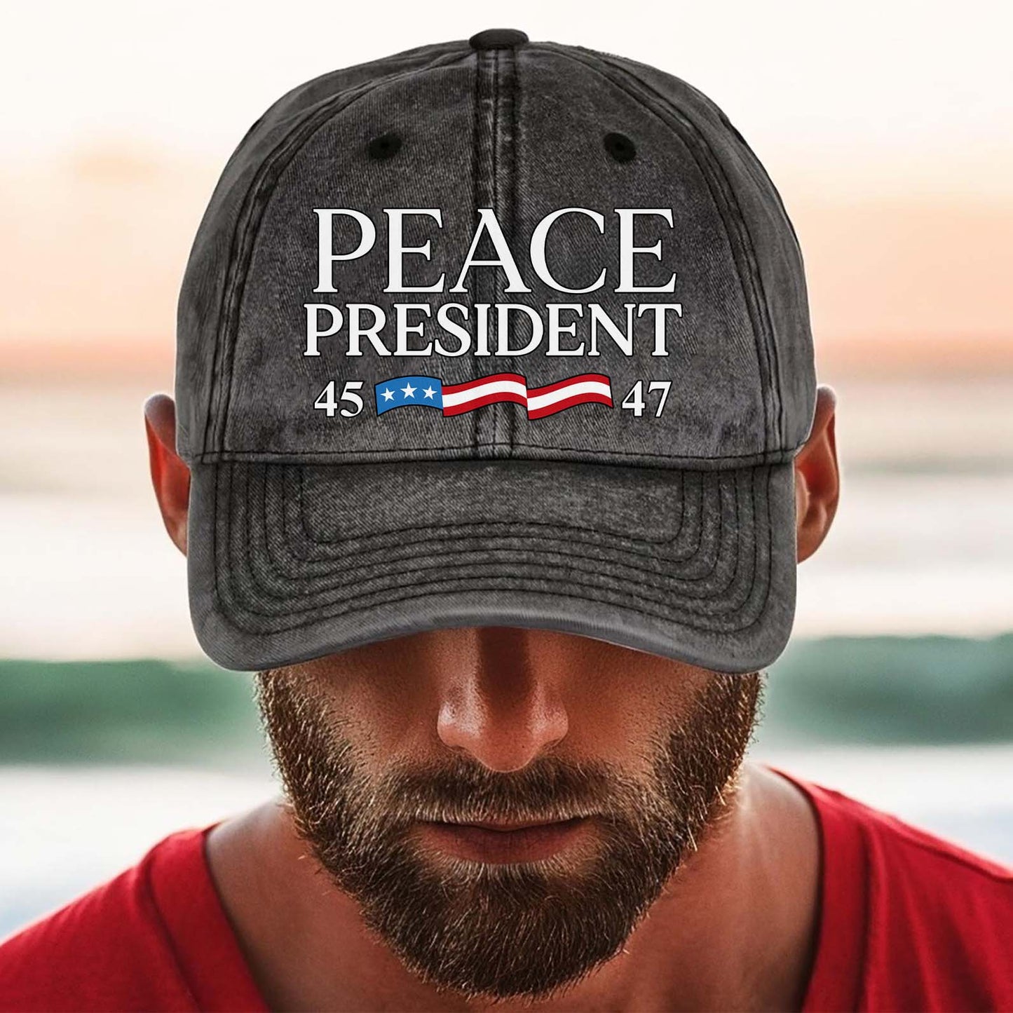 Donald J. Trump - The President Who Brings Peace Printed Vintage Washed Denim Baseball Cap | Donald Trump Hat 683279 - GOP