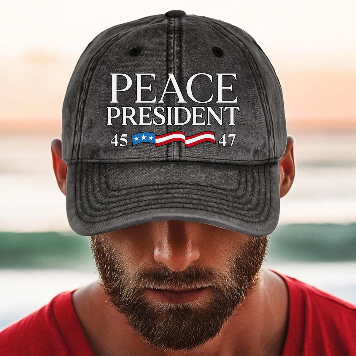 Donald J. Trump - The President Who Brings Peace Printed Vintage Washed Denim Baseball Cap | Donald Trump Hat 683279 - GOP