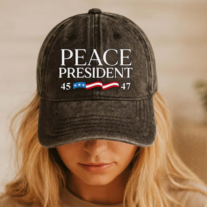 Donald J. Trump - The President Who Brings Peace Printed Vintage Washed Denim Baseball Cap | Donald Trump Hat 683279 - GOP