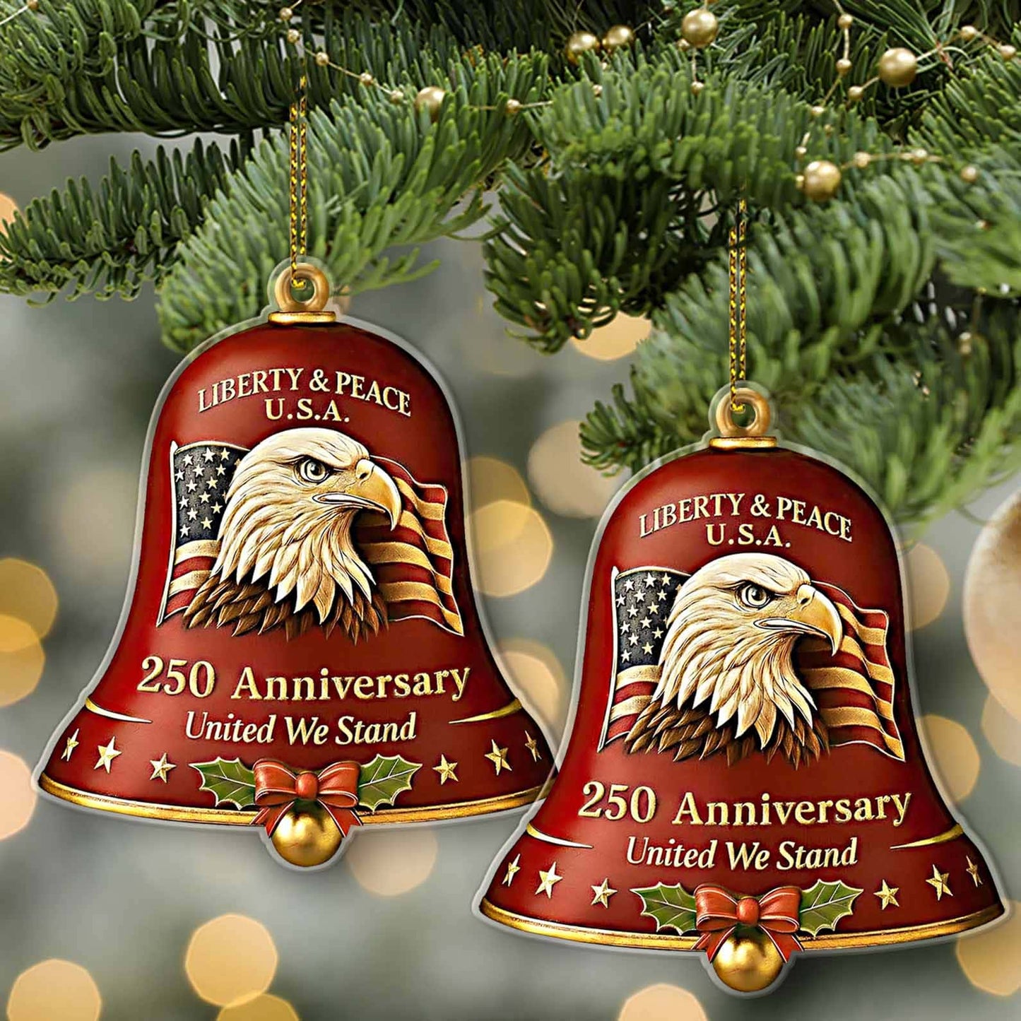 United States 250th Anniversary Bell Acrylic Ornament | America 250th Anniversary Ornament | US Eagle Ornament Christmas Decor 683294