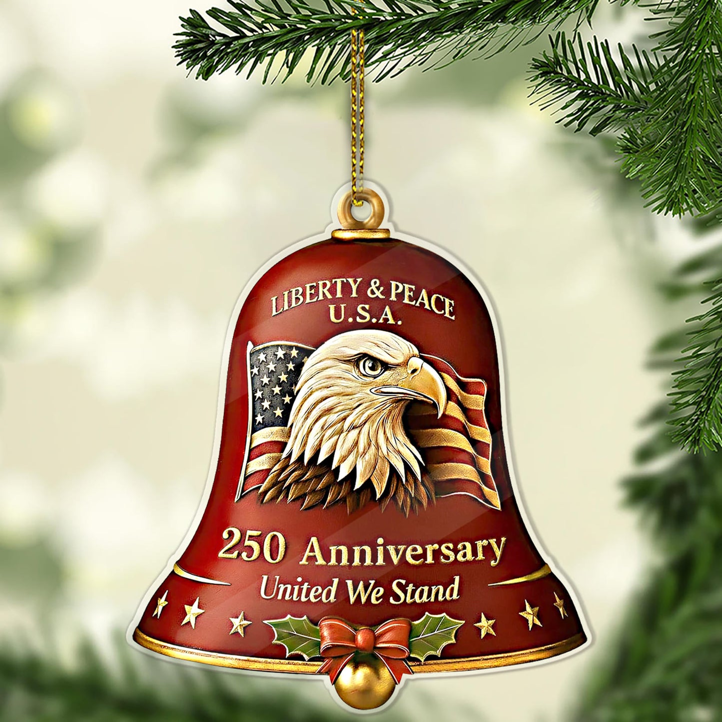 United States 250th Anniversary Bell Acrylic Ornament | America 250th Anniversary Ornament | US Eagle Ornament Christmas Decor 683294