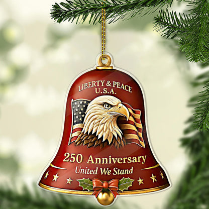 United States 250th Anniversary Bell Acrylic Ornament | America 250th Anniversary Ornament | US Eagle Ornament Christmas Decor 683294