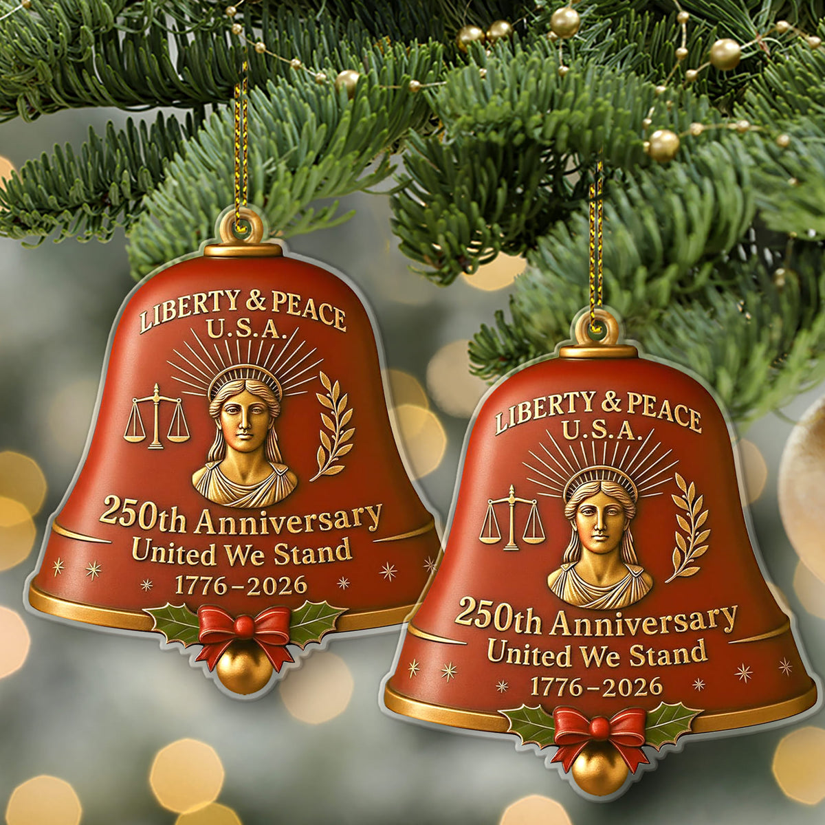 United States 250th Anniversary Bell Acrylic Ornament | America 250th Anniversary Ornament | Ornament Christmas Decor 683295