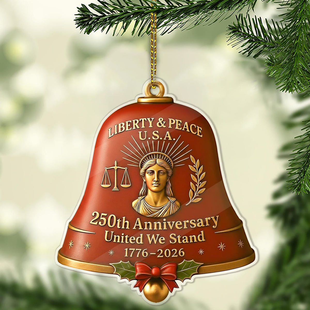 United States 250th Anniversary Bell Acrylic Ornament | America 250th Anniversary Ornament | Ornament Christmas Decor 683295