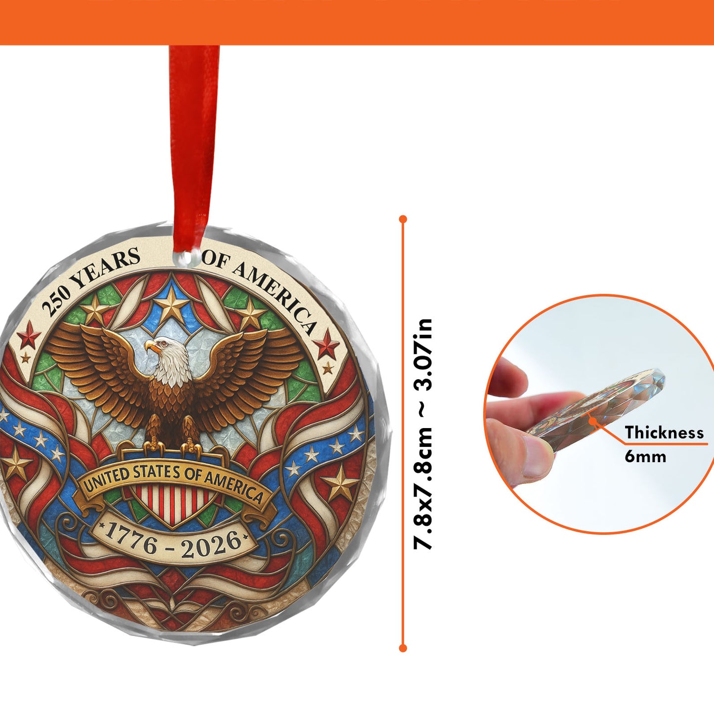250 Years of America Glass Ornament | 250th Anniversary Ornament | Celebrate 250th Years United States of America Ornament 683328