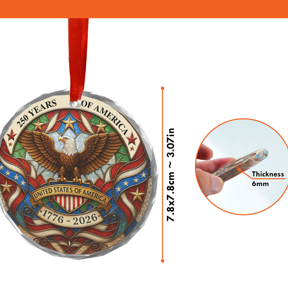 250 Years of America Glass Ornament | 250th Anniversary Ornament | Celebrate 250th Years United States of America Ornament 683328