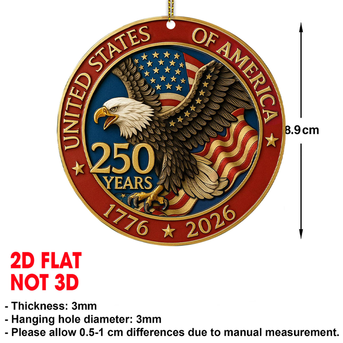 250 Years of the USA Acrylic Ornament | 250 Years Anniversary of America 1776–2026 Ornament for Christmas Decor 683329