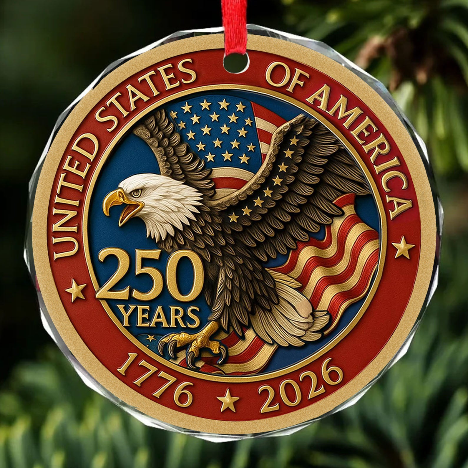 250 Years Anniversary Glass Ornament | 1776–2026 Patriotic Christmas Ornament | 250th Years United States of America Ornament 683329