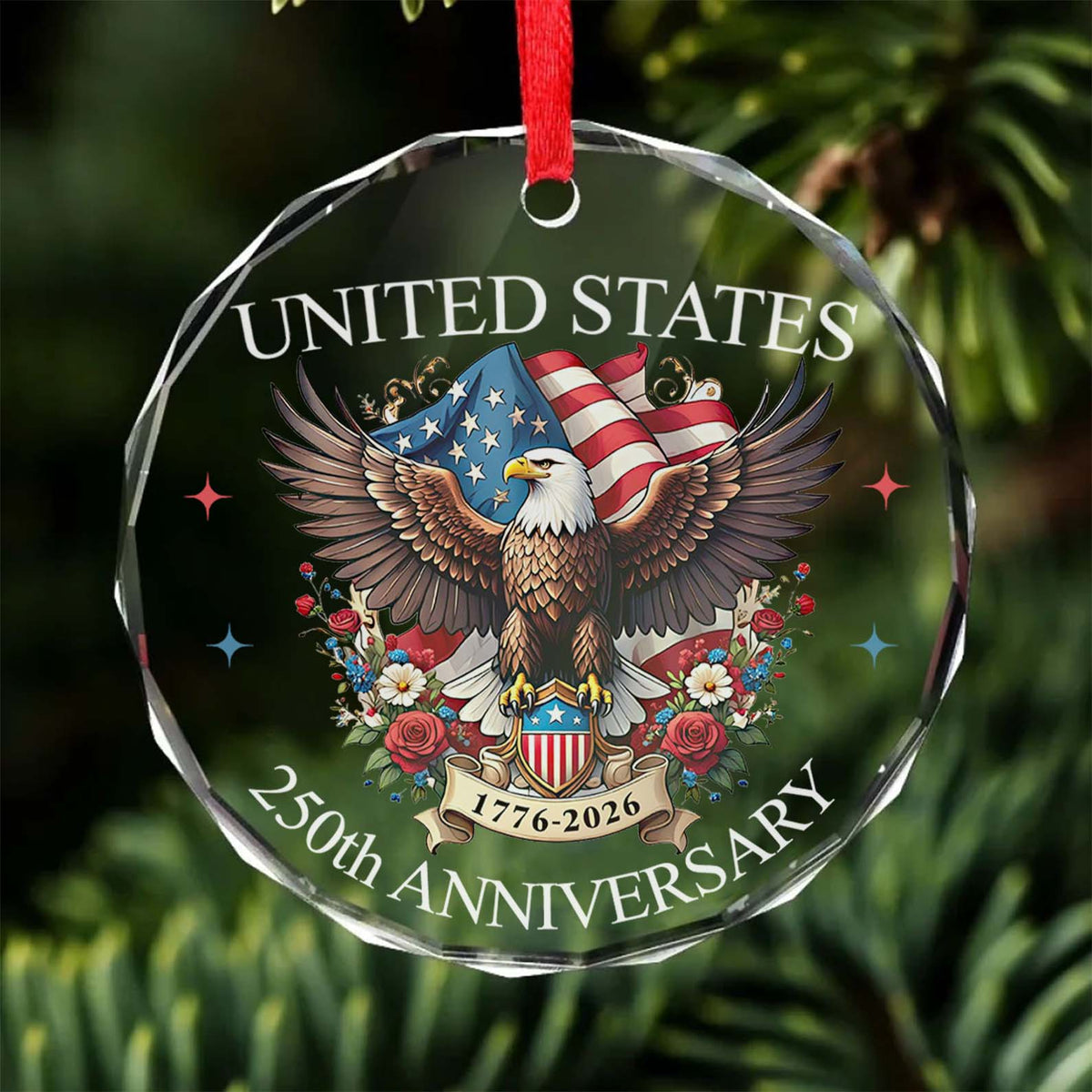 United States 250 Years Anniversary Glass Ornament | Patriotic 1776–2026 Christmas Ornament Decoration 683330
