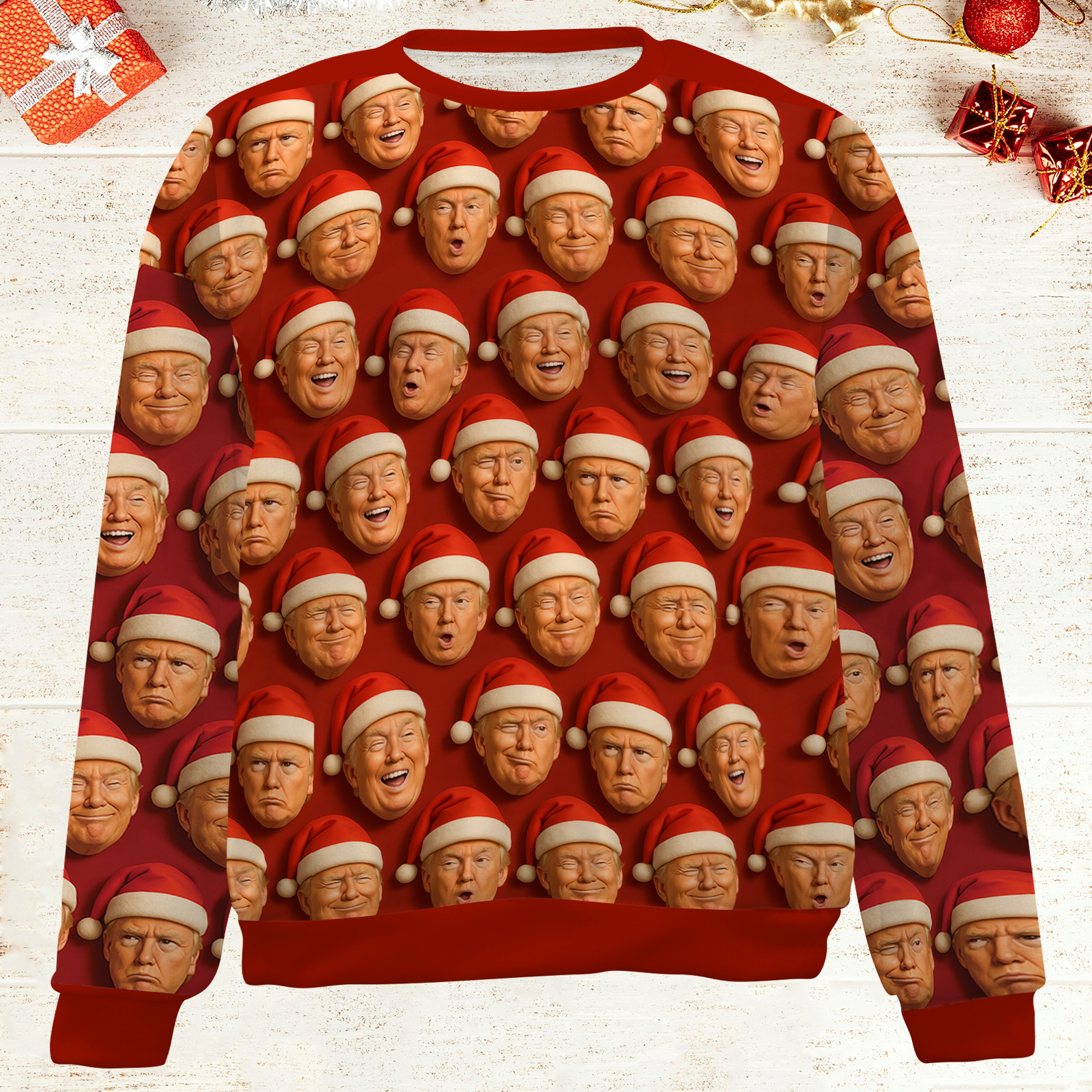 Funny Trump Santa Ugly Sweater, President Donald Trump Christmas All-Over-Printed Sweatshirt, Sweatshirt For Christmas 683366 - GOP