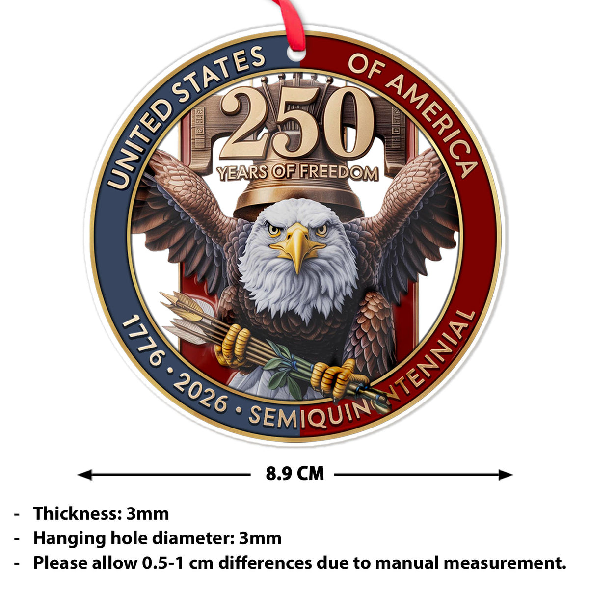 USA 250th Anniversary Acrylic Ornament | 1776–2026 Eagle Christmas Ornament | 250 Years of Freedom Patriotic Gift for Veterans 683377