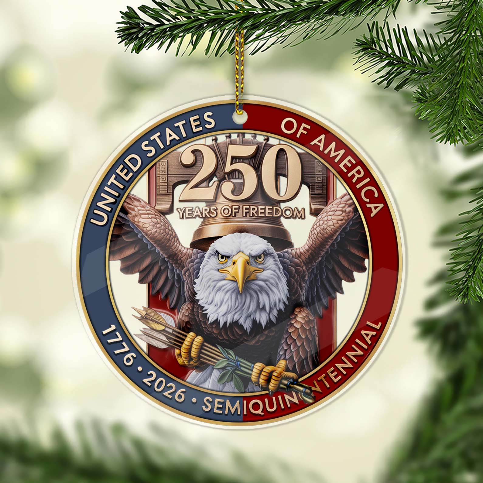 USA 250th Anniversary Acrylic Ornament | 1776–2026 Eagle Christmas Ornament | 250 Years of Freedom Patriotic Gift for Veterans 683377