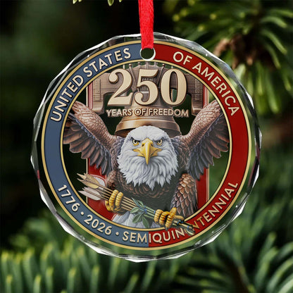 USA 250th Anniversary Glass Ornament | United States Semiquincentennial 1776–2026 | Patriotic Gift for Veterans 683377