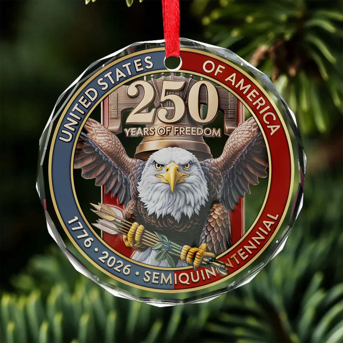USA 250th Anniversary Glass Ornament | United States Semiquincentennial 1776–2026 | Patriotic Gift for Veterans 683377