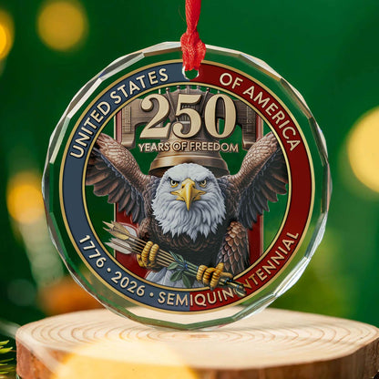 USA 250th Anniversary Glass Ornament | United States Semiquincentennial 1776–2026 | Patriotic Gift for Veterans 683377