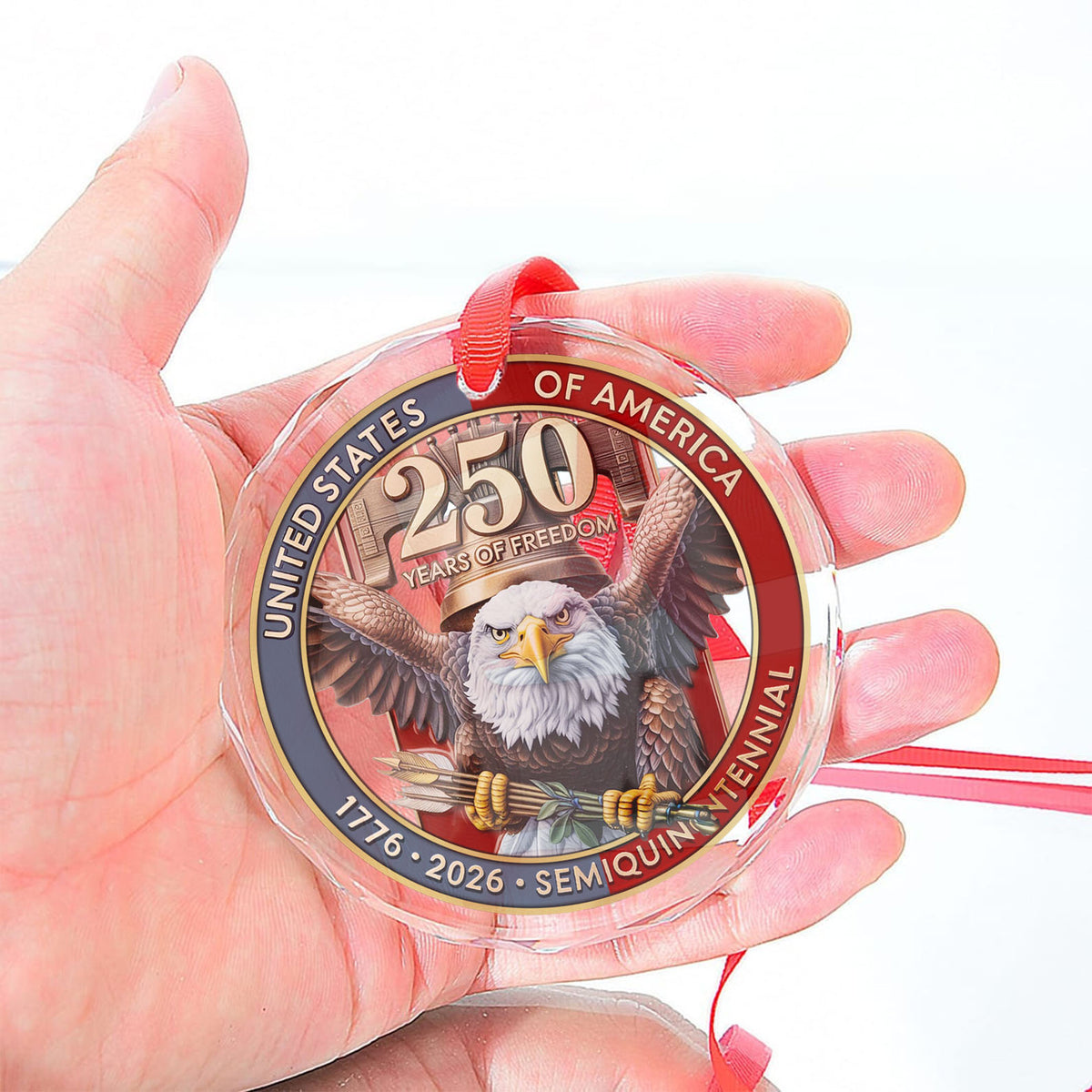 USA 250th Anniversary Glass Ornament | United States Semiquincentennial 1776–2026 | Patriotic Gift for Veterans 683377