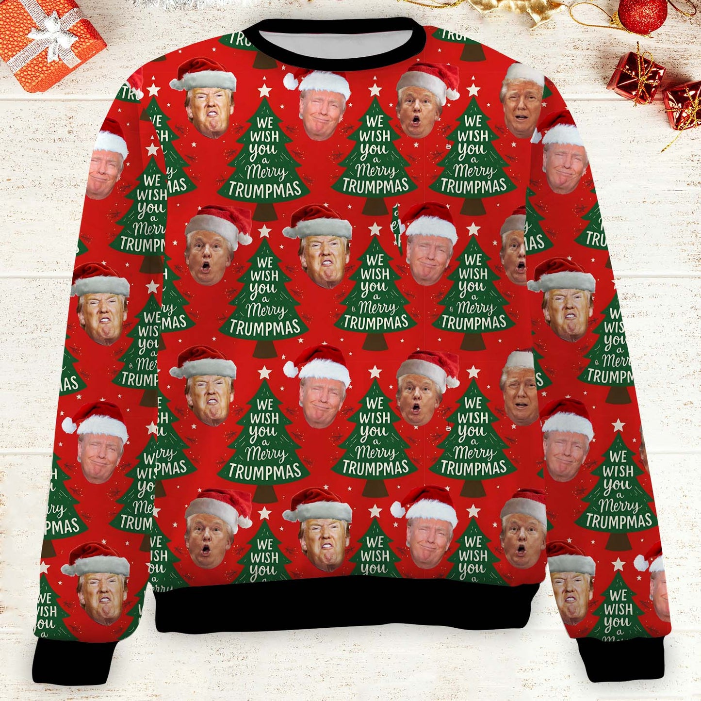 Funny Trump Santa Face Ugly Sweater, President Donald Trump Christmas All-Over-Printed Sweatshirt 683413 - GOP